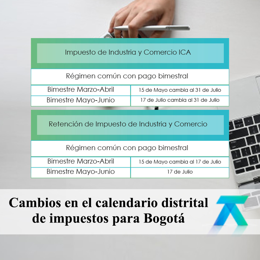Calendario distrital de impuestos para Bogotá